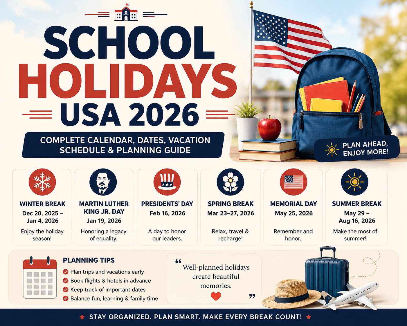 School Holidays USA 2026: Complete Calendar, Dates, Vacation Schedule & Planning Guide